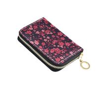 linqin Blush Cherry Blossom Dark Palm-Sized Card Case for Ladies RFID Blocking PU Leather 2 Coin Pockets Daily Use
