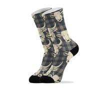 linqin Damen Crew-Socken, Aschgrau, Buffalo Plaids, Laufen, 2 Stück, athletisch, feuchtigkeitsableitend, 1 Paar