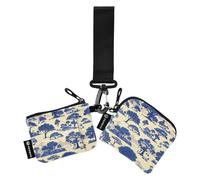 linqin Dark Blue Trees Kartenetuis für Damen, Kleingeldhalter, klein, tragbar, Ausweis-Schutz mit Reißverschlussfach, für Arbeit, Reisen, 2 Stück, Dunkelblaue Bäume, 1 size