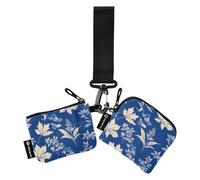 linqin Dunkelblaue Blätter, Damen-Geldbörsen, Kartenetui, klein, tragbar, Kreditkartenetui, Münzbörse mit Reißverschluss, Münzfach für Arbeit, Reisen, 2 Stück, Dunkelblaue Blätter, 1 size