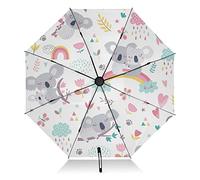 linqin Faltbarer kompakter Regenschirm rosa Blumen Koala Reiseschirm für Sonne Regen Groß Winddicht Rückseite 8 Rippen UV Regenschirm Automatisch für Männer Frauen