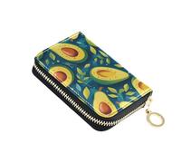 linqin Green Art Avocado Slim Card Case for Travel Essential Zipper Closure PU Leather 9 Card Slots On The Go