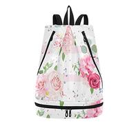 linqin Gym Rucksack Romantische Blumensträuße Rot Rosa Wasserdicht Camping Rucksack Strand Rucksack für Damen Herren