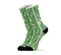 linqin Herren Crew-Socken mit weißen Blumen und grünen Blättern, 2 Stück, lässig, feuchtigkeitsableitend, weiße Crew-Socken (1 Paar)