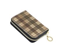 linqin Olive Drab Buffalo Checks Slim Card Case for On-the-Go Zipper Closure Vegan Leather 9 Card Slots Travel Essential