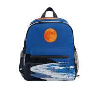 linqin Orange Moon & Ocean Waves on Road Kinder-Mini-Rucksack, Sicherheits-Büchertasche mit Namensschild für Kindergarten, Mochila para ni?as de 4 a?os