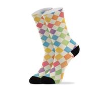 linqin Rainbow Chessboard trendige Crew-Socken für Damen, 2 Stück, lässig, feuchtigkeitsableitend, Weiß, 1 Paar