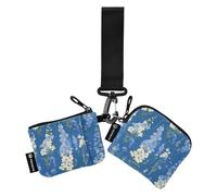 linqin Schicke dunkelblaue Blumen Damen Dual Wallets Busniess Kartenhüllen Slim Abnehmbare Visitenkartenhalter mit Reißverschlusstasche für Damen Herren 2 Stück, Schicke dunkelblaue Blumen, 1 size
