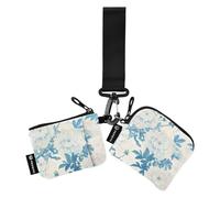 linqin Süße Dahlie Geldbörse mit doppeltem Handgelenk, dünn, flach, mit Schlüsselanhänger, Geldbörse mit Schlüsselanhänger, für Arbeit, Reisen, 2 Packungen, Cute Dahlia Cream Blue, 1 size