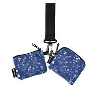 linqin Süße dunkelblaue Blumen Damen Dual Wallets Busniess Kartenetuis klein abnehmbare Kreditkartenetui mit Reißverschlussfach für Arbeit Reisen 2 Stück, Niedliche dunkelblaue Blumen, 1 size