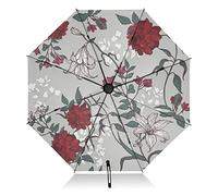 linqin Tragbarer Reise-Regenschirm Rosen Lilien Blätter Blumen Winddicht Umgekehrt Kompakter Regenschirm für Sonne Regen Große 8 Rippen UV Regenschirm Automatisch für Frauen Männer