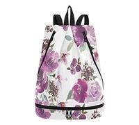 linqin Turnbeutel Lila Blumen Wasserdicht Tanztasche Strand Rucksack für Damen Herren