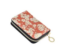 linqin White Cherry Blossoms Compact Mini Card Wallet for Ladies RFID Blocking PU Leather 9 Card Slots On-the-Go