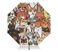 linqin Winddichter kompakter Regenschirm Doodle Dogs Cats Faces Reverse Travel Regenschirm für Sonne Regen Faltbar 8 Rippen Großer UV Regenschirm Automatisch für Männer Frauen