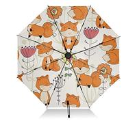 linqin Winddichter Reise-Regenschirm, niedlicher Fuchs, umgekehrter kompakter Regenschirm für Sonne, Regen, tragbar, 8 Rippen, großer UV-Regenschirm, automatisch für Männer und Frauen