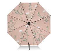 linqin Winddichter Reise-Regenschirm Rosa Grün Weiß Blumen Rückseite Kompakter Regenschirm für Sonne Regen Tragbar 8 Rippen Großer UV Regenschirm Automatisch für Männer Frauen