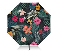 linqin Zusammenklappbarer Reise-Regenschirm, tropische Blume, Pflanze, kompakter Regenschirm für Sonne, Regen, groß, winddicht, umgekehrt, 8 Rippen, UV-Regenschirm, automatisch für Frauen und Männer
