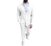 LinRim 2-teiliges Outfit für Herren, mit Knopfleiste, lässig, lockere Hose, langärmeliges Hemd und Hose, Hemd-Sets, lockere Yogahose, Strandkleidung, Party Strandanzug, Hosen Zweiteiliges Set