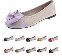 LinRim Ballerina Damen Elegant Weich Faux Wildleder Flach Spitze Pumps Slip On Kleid Schuhe Runde Zehe Geschlossene Ballerinas Schleife Mokassin Klassische Sommerschuhe Walking Flats für Frauen