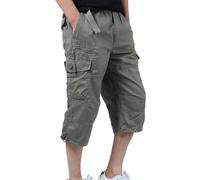 LinRim Cargohose Herren 3/4 Outdoor Hose Wanderhose Leicht Atmungsaktiv Sommer Freizeithose Mit Taschen Baumwolle Arbeitshose Gummibund Lässig Cargo Shorts Männer Bermuda Shorts Multi Taschen