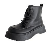 LinRim Damen Lace Boot Stiefelette Schnürstiefeletten Frauen Schnürboots Stiefeletten Plateau Boots mit Blockabsatz Profilsohle dicke Sohle Plateau-Stiefel höhenverstärkende Fliegenstiefel