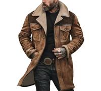 LinRim Herren-Wildlederjacke, Umlegekragen, Klappentaschen, Trucker-Jacke, Winterjacke Herren Casual Wildlederjacke, Warm Gefüttert Wintermantel, Kunstlederjacke, Winter Jeansjacke mit Taschen, XL
