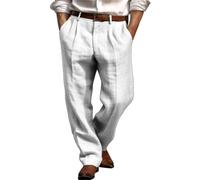 LinRim Lässige Leinenhose für Herren Einfarbig Freizeithose mit Bundfalten Leichte und Atmungsaktive Strandhose Bequeme Gerade Hose Alltags Urlaub Hose elastischer Kordelzug gerade Beine