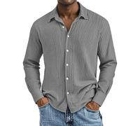 LinRim Leichte Sommerhemd Herren GroßE GrößEn Langarm Musselin Baumwolle Hemden Button Down Freizeithemd Strukturierter Stoff, Umlegekragen - Locker & Bequem für Alltag, Büro, Outdoor