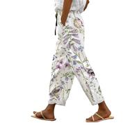 LinRim Leinenhose Damen Hose Sommer Musselin Leinen Hosen Stoffhose Freizeithose Gerade Geschnitten Strandhose Bequeme Causal Locker Palazzo Hose Sommerhose mit Taschen