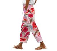 LinRim Leinenhose Damen Hose Sommer Musselin Leinen Hosen Stoffhose Freizeithose Gerade Geschnitten Strandhose Bequeme Causal Locker Palazzo Hose Sommerhose mit Taschen