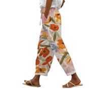 LinRim Leinenhose Damen Hose Sommer Musselin Leinen Hosen Stoffhose Freizeithose Gerade Geschnitten Strandhose Bequeme Causal Locker Palazzo Hose Sommerhose mit Taschen