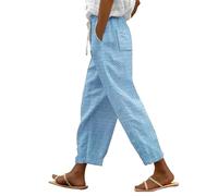 LinRim Leinenhose Damen Hose Sommer Musselin Leinen Hosen Stoffhose Freizeithose Gerade Geschnitten Strandhose Bequeme Causal Locker Palazzo Hose Sommerhose mit Taschen