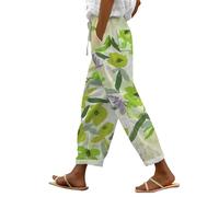 LinRim Leinenhose Damen Hose Sommer Musselin Leinen Hosen Stoffhose Freizeithose Gerade Geschnitten Strandhose Bequeme Causal Locker Palazzo Hose Sommerhose mit Taschen