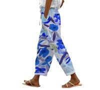 LinRim Leinenhose Damen Hose Sommer Musselin Leinen Hosen Stoffhose Freizeithose Gerade Geschnitten Strandhose Bequeme Causal Locker Palazzo Hose Sommerhose mit Taschen