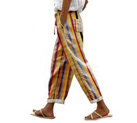 LinRim Leinenhose Damen Hose Sommer Musselin Leinen Hosen Stoffhose Freizeithose Gerade Geschnitten Strandhose Bequeme Causal Locker Palazzo Hose Sommerhose mit Taschen