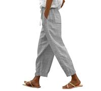 LinRim Leinenhose Damen Hose Sommer Musselin Leinen Hosen Stoffhose Freizeithose Gerade Geschnitten Strandhose Bequeme Causal Locker Palazzo Hose Sommerhose mit Taschen