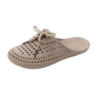 LinRim Pantoletten Damen mit Fussbett Weich Sommer Schlappen Sandalen Badeschlappen Flache Hausschuhe Rutschfest Slide Gartenschuhe Damen mit Schleife verstellbare Sandalen Atmungsaktiv Mesh Slippers