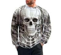 LinRim Sweatshirt Herren ohne Kapuze Pullover 3D Drucken Sweater Männer Totenkopf-Tattoo Langarmshirt Winterpullover Streetwear atmungsaktiv Oberteile Pulli