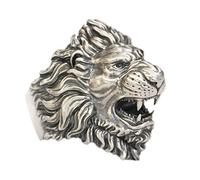 LINSION 925er Sterlingsilber Brüllender Löwe-Ring - Herren Punk-Ring TA385D, Ringumfang 54,4 mm bis 77,3 mm (Md S, Size 57mm)