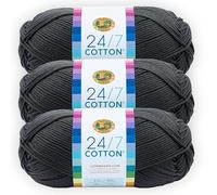 Lion Brand 24/7 Baumwollgarn, Garn zum Stricken, Häkeln und Basteln, Anthrazit, 3er-Pack, 761-150D
