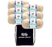 Lion Brand 24/7 Cotton Ecru 761-98 (6 Knäuel - gleiche Farbstofflose) Kammgarn, Größe M, #4, Baumwollgarn zum Häkeln und Stricken, mit Projekttasche