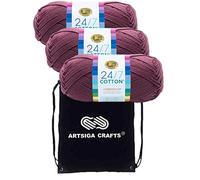 Lion Brand 24/7 Cotton Lilac 761-143 (3 Knäuel - gleiche Farbstofflose) Kammgarn, Größe M, #4, Baumwollgarn zum Häkeln und Stricken, mit Projekttasche