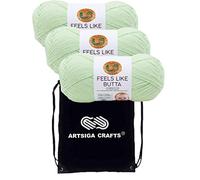 Lion Brand Feels Like Butta Mint 215-156 Kammgarn zum Häkeln und Stricken, mit Projekttasche (3 Knäuel - gleiche Farbmenge) Kammgarn Medium #4