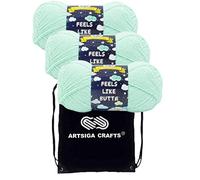 Lion Brand Feels Like Butta Seagreen 215-172 Kammgarn zum Häkeln und Stricken, mit Projekttasche, 3 Stränge - gleiche Farbstoffmenge, Größe M, Nr. 4