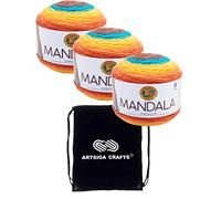 Lion Brand Knitting Yarn Mandala-Thunderbird, 3 Knäuel, 525-207 Bündel mit 1 Artsiga Handwerksprojekttasche
