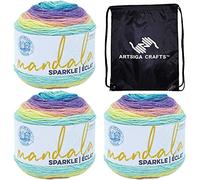 Lion Brand Mandala Sparkle Serpens 527-330 (3 Knäuel - gleiche Farbmenge) DK Light Worsted #3 Acrylgarn zum Häkeln und Stricken, Bündel mit 1 Artsiga Craft-Projekttasche