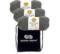 Lion Brand Strickgarn für Häkeln & Stricken, fühlt sich an wie Butta Charcoal 3 Knäuel Factory Pack (gleiche Farbmenge) 215-150 Bündel mit 1 Artsiga Crafts Projekt-Tasche