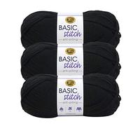 Lion Brand Yarn 202-153 Basic Stitch Anti-Pilling Garn, Schwarz, 3er-Pack