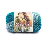Lion Brand Yarn Scarfie Yarn, Acrylic, Cream/Teal,21.59x12.065x12.065 cm