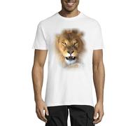 Lion Faded Face Graphic Crew Neck Cotton Men's T-Shirt White, weiß, XS